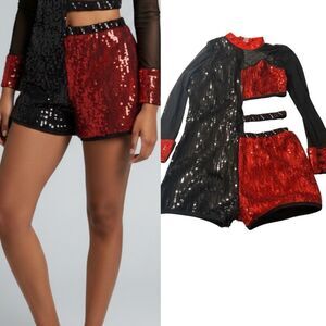 Glamour solo dance costume red black sequin XLA-Extra large adult